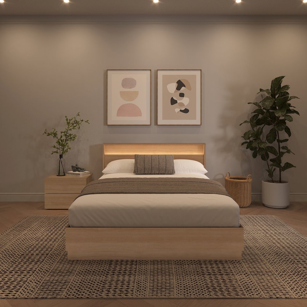 3 Piece Bedroom Set with Slatted Bedframe, Headboard with Integrated Light. Picture 3