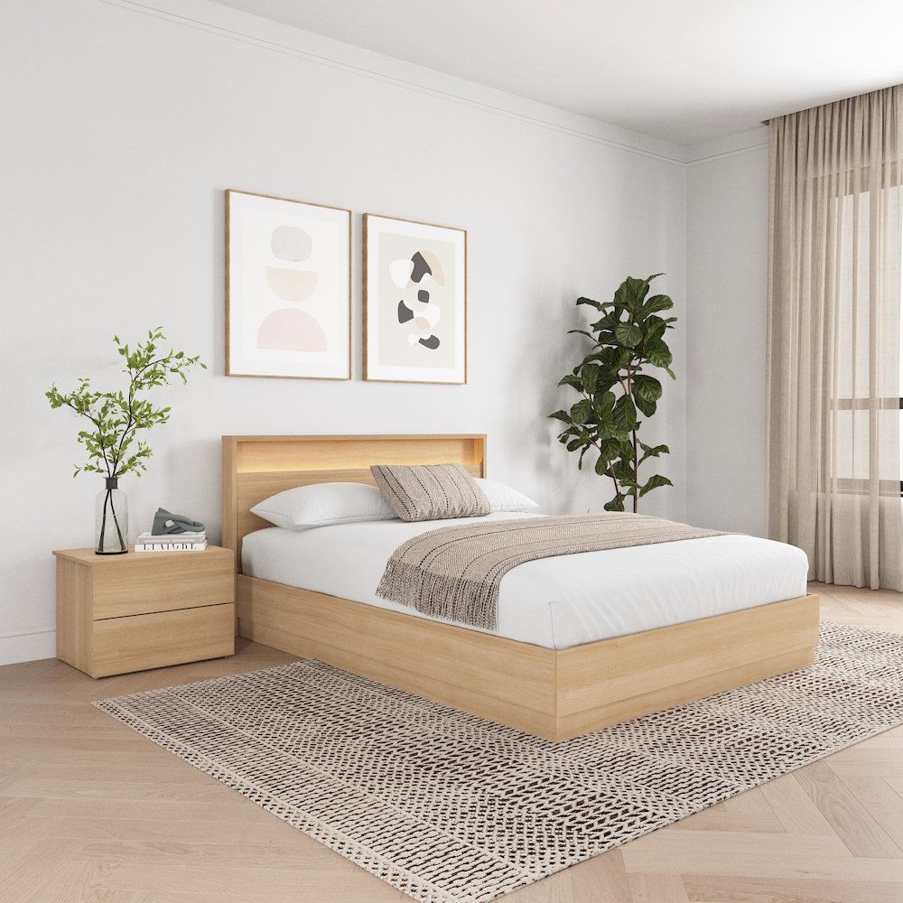 3 Piece Bedroom Set with Slatted Bedframe, Headboard with Integrated Light. Picture 5