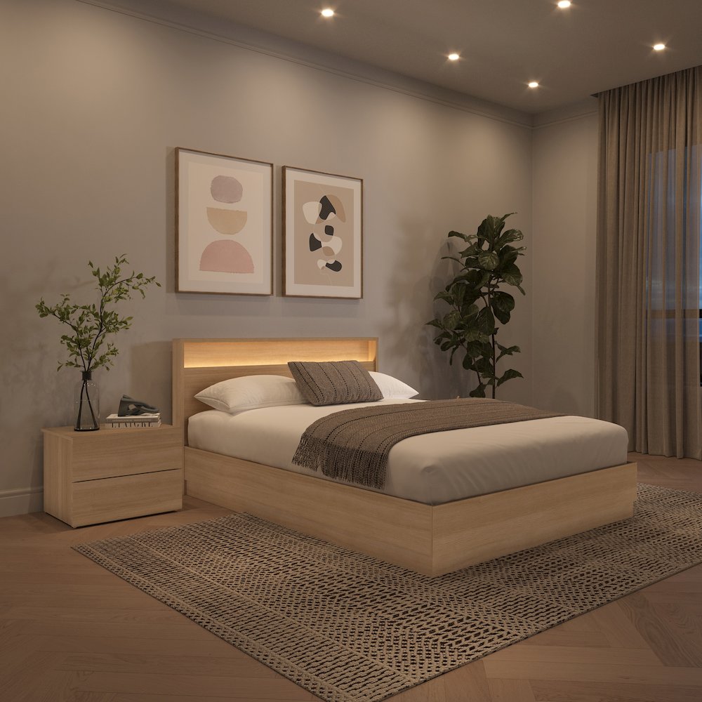 3 Piece Bedroom Set with Slatted Bedframe, Headboard with Integrated Light. Picture 4