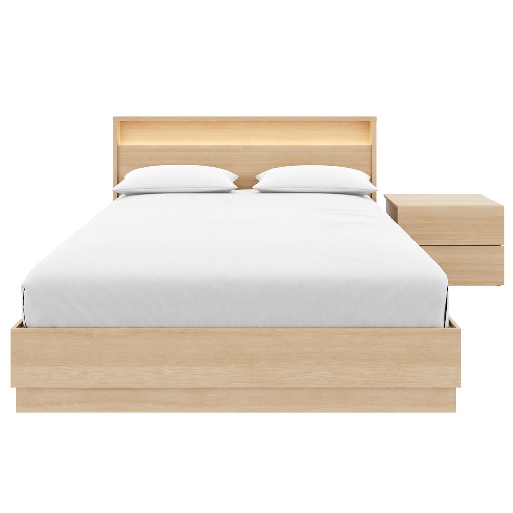 3 Piece Bedroom Set with Slatted Bedframe, Headboard with Integrated Light. Picture 1