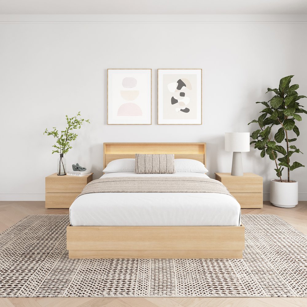 4 Piece Bedroom Set with Slatted Bedframe, Headboard with Integrated Light. Picture 5