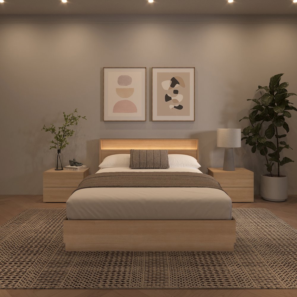 4 Piece Bedroom Set with Slatted Bedframe, Headboard with Integrated Light. Picture 4