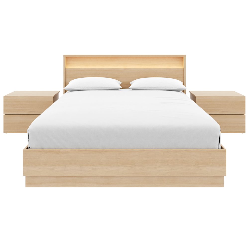 4 Piece Bedroom Set with Slatted Bedframe, Headboard with Integrated Light. Picture 2