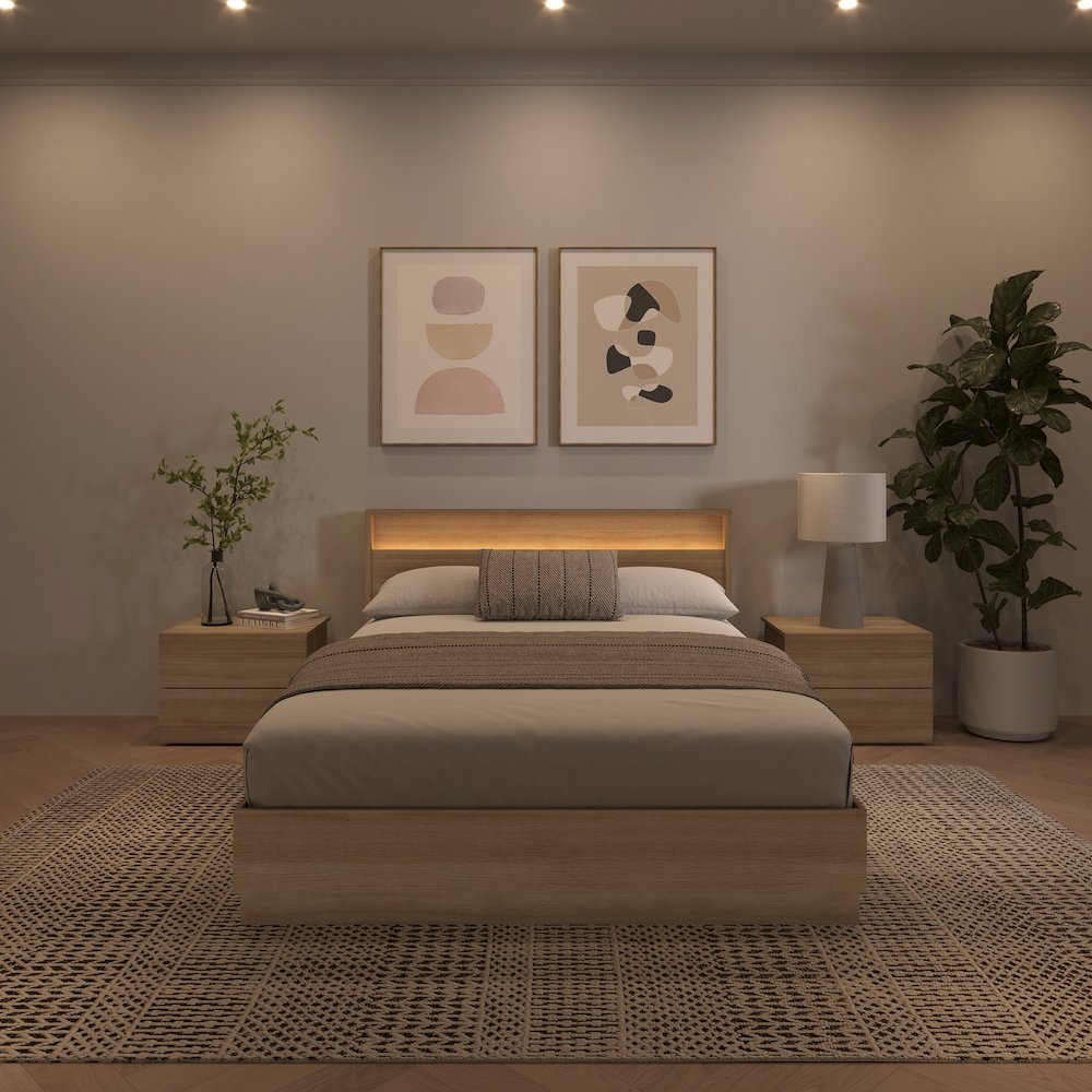 4 Piece Bedroom Set with Slatted Bedframe, Headboard with Integrated Light. Picture 3