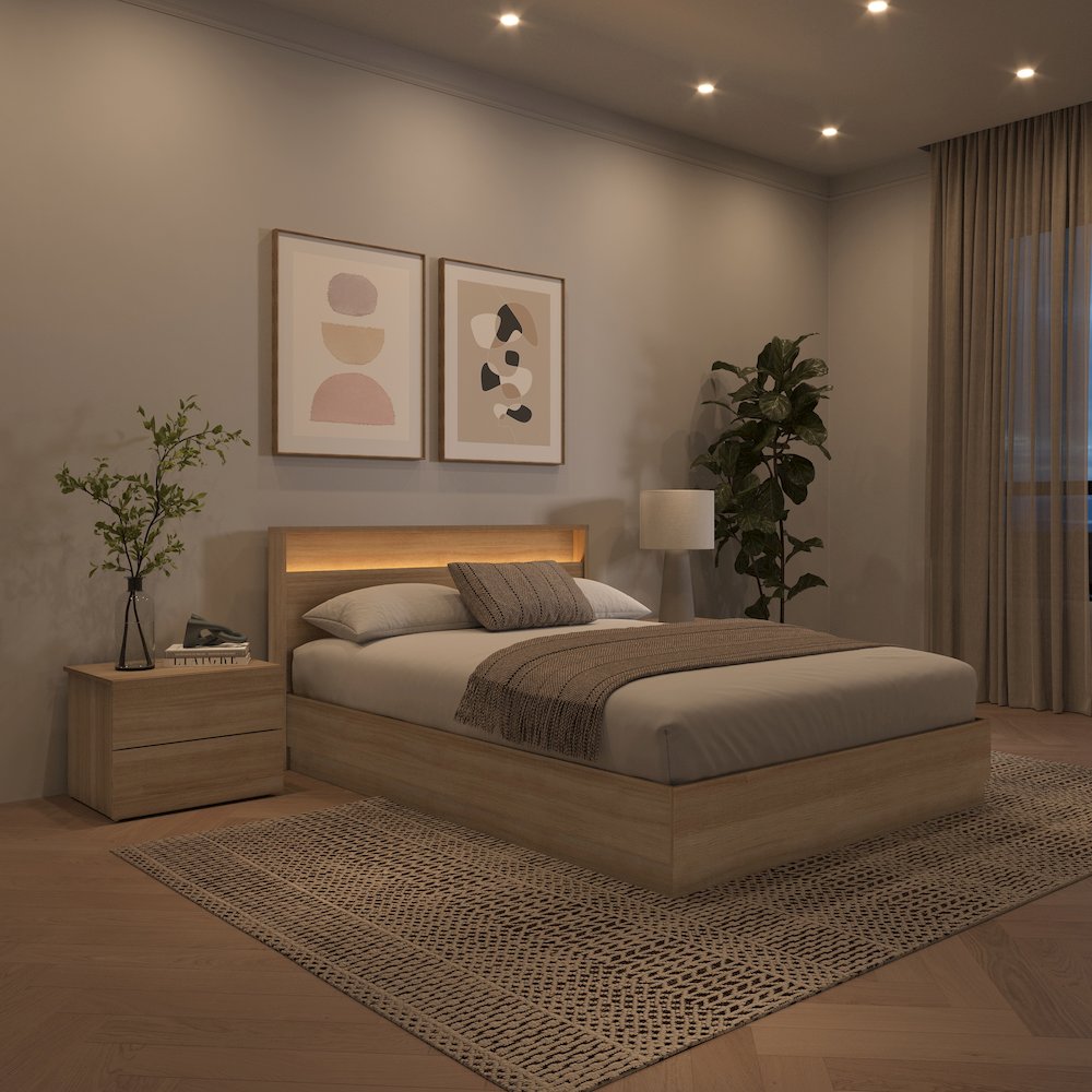 4 Piece Bedroom Set with Slatted Bedframe, Headboard with Integrated Light. Picture 5