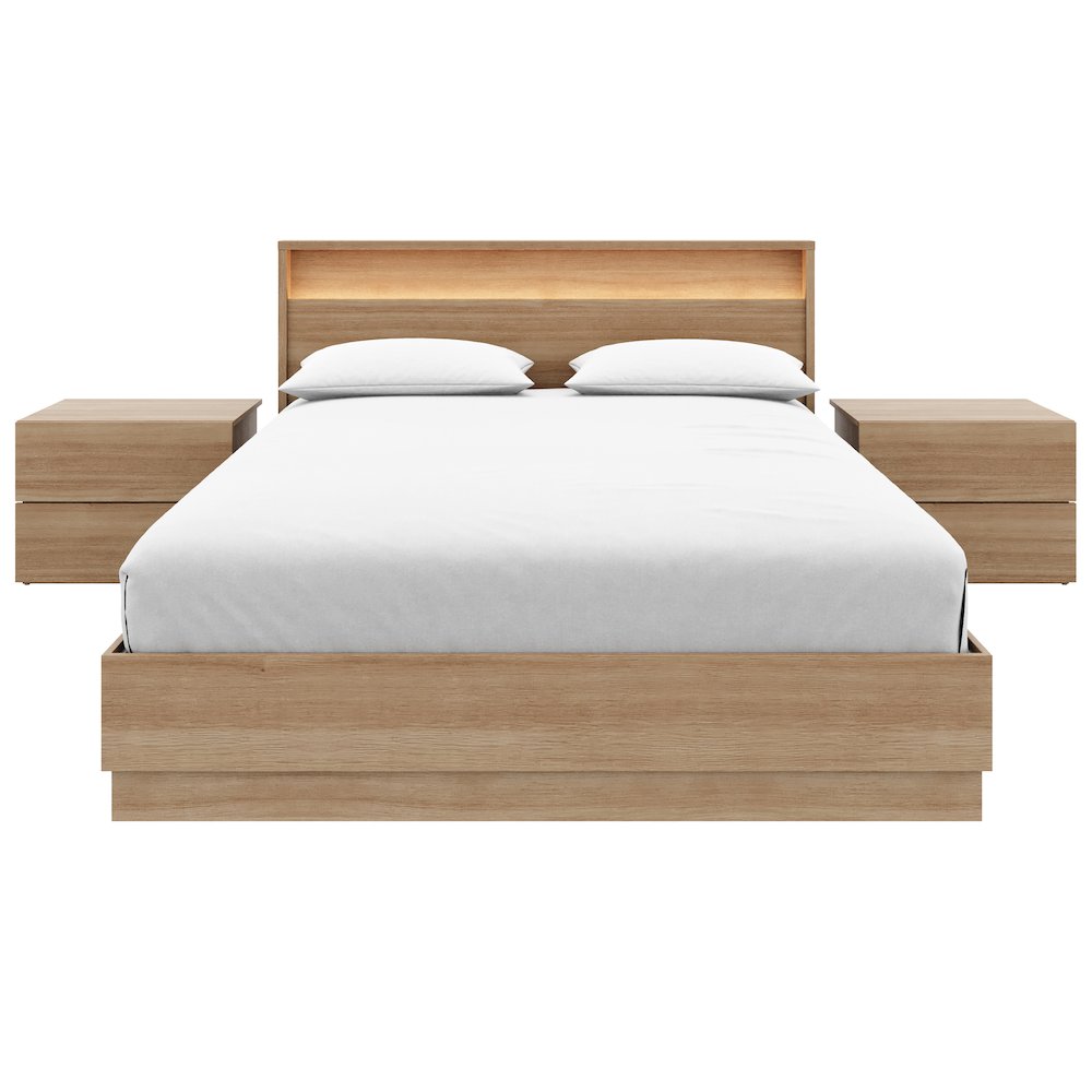 4 Piece Bedroom Set with Slatted Bedframe, Headboard with Integrated Light. Picture 2