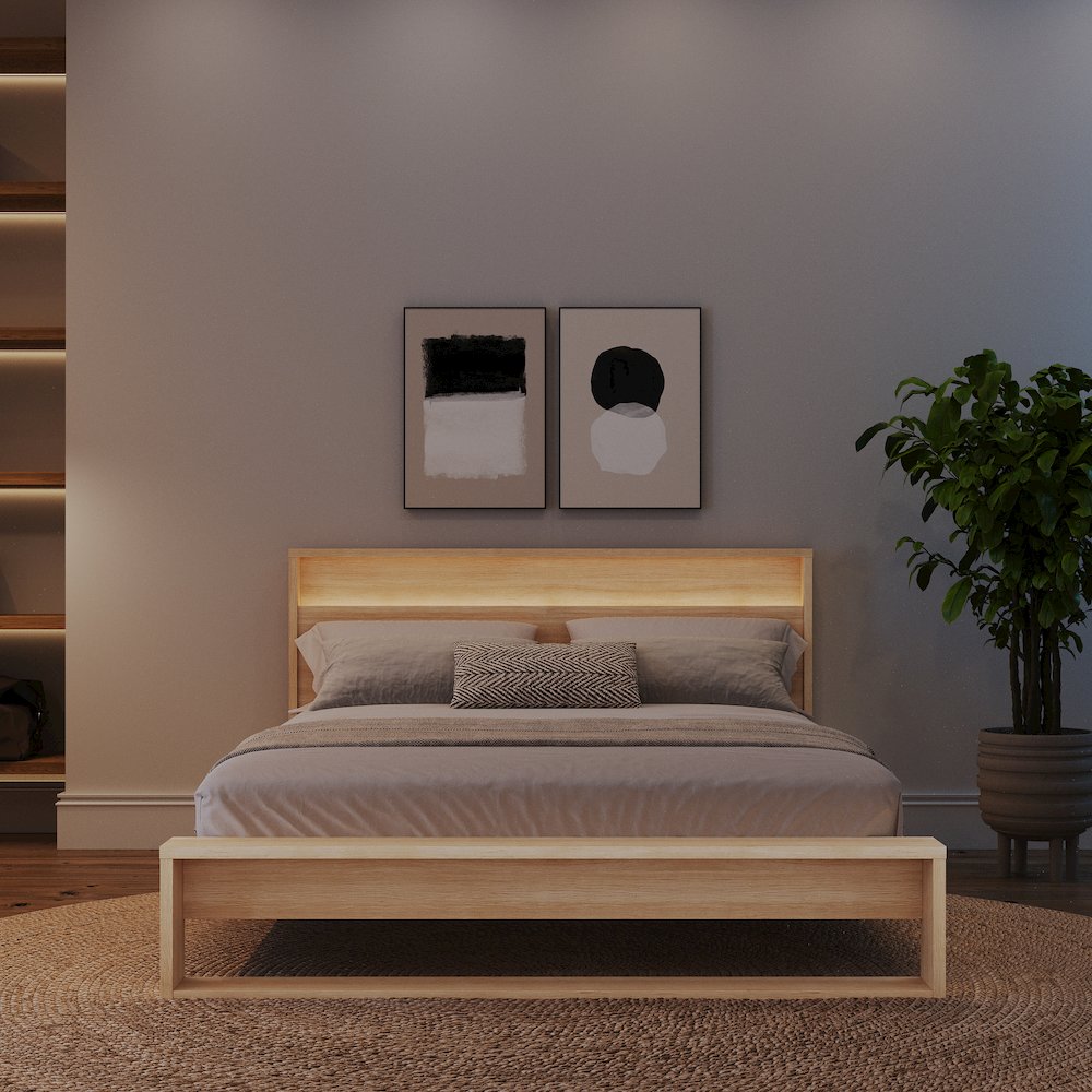 Gael Bed Set with Slatted Bedframe and Headboard with Integrated Light. Picture 5