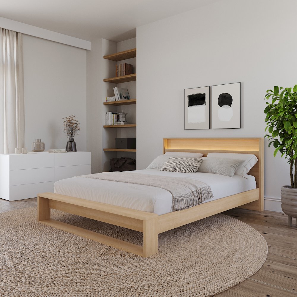 Gael Bed Set with Slatted Bedframe and Headboard with Integrated Light. Picture 3