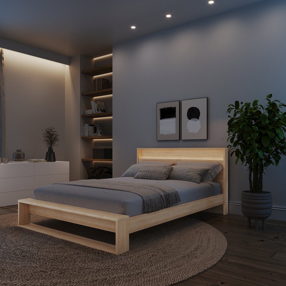 Gael Bed Set with Slatted Bedframe and Headboard with Integrated Light. Picture 4