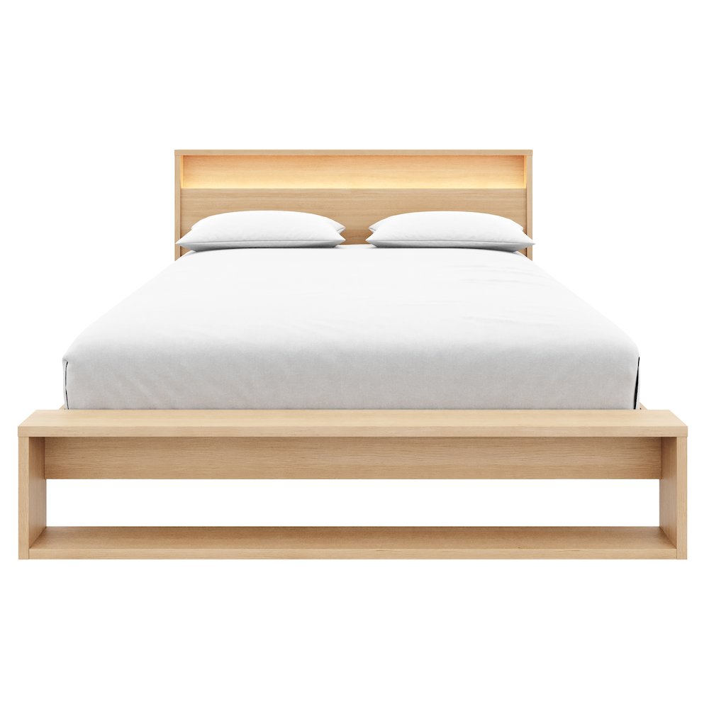 Gael Bed Set with Slatted Bedframe and Headboard with Integrated Light. Picture 2