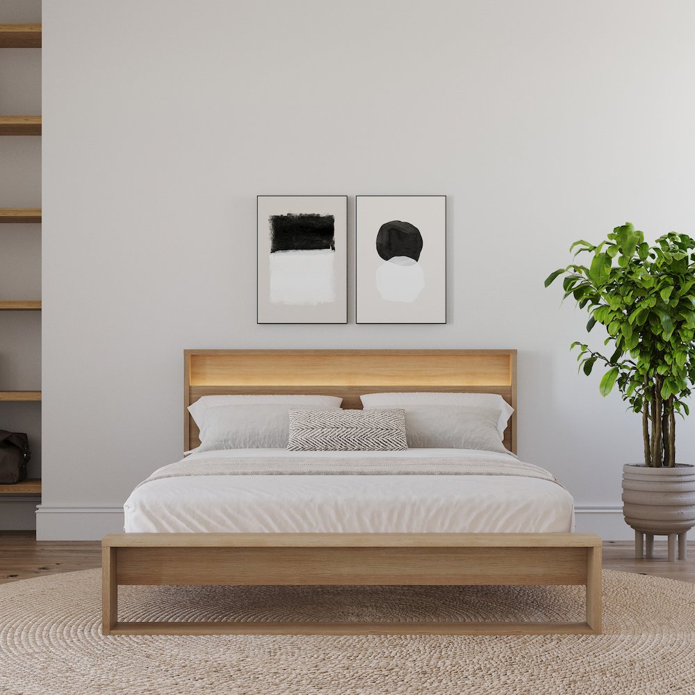 Gael Bed Set with Slatted Bedframe and Headboard with Integrated Light. Picture 4