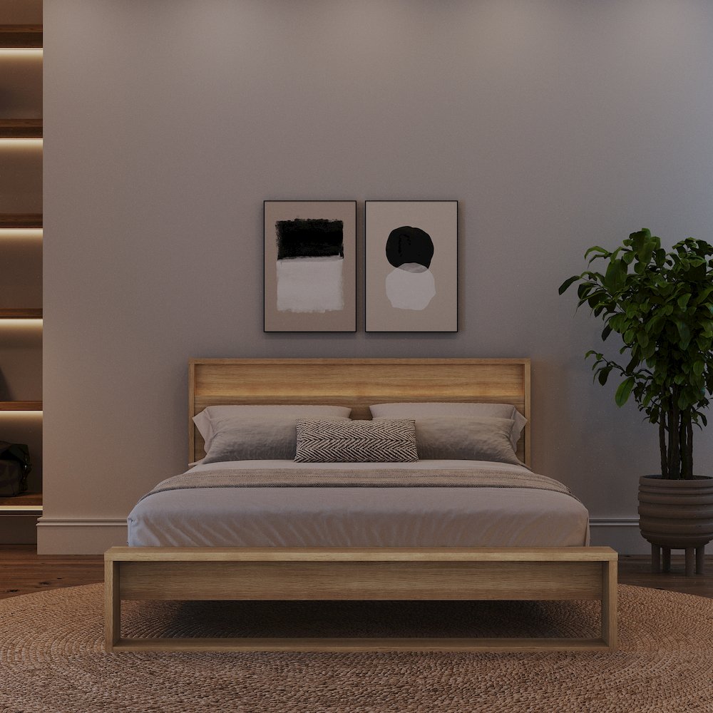 Gael Bed Set with Slatted Bedframe and Headboard with Integrated Light. Picture 3