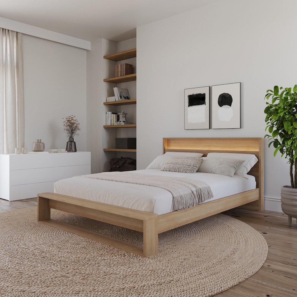Gael Bed Set with Slatted Bedframe and Headboard with Integrated Light. Picture 5