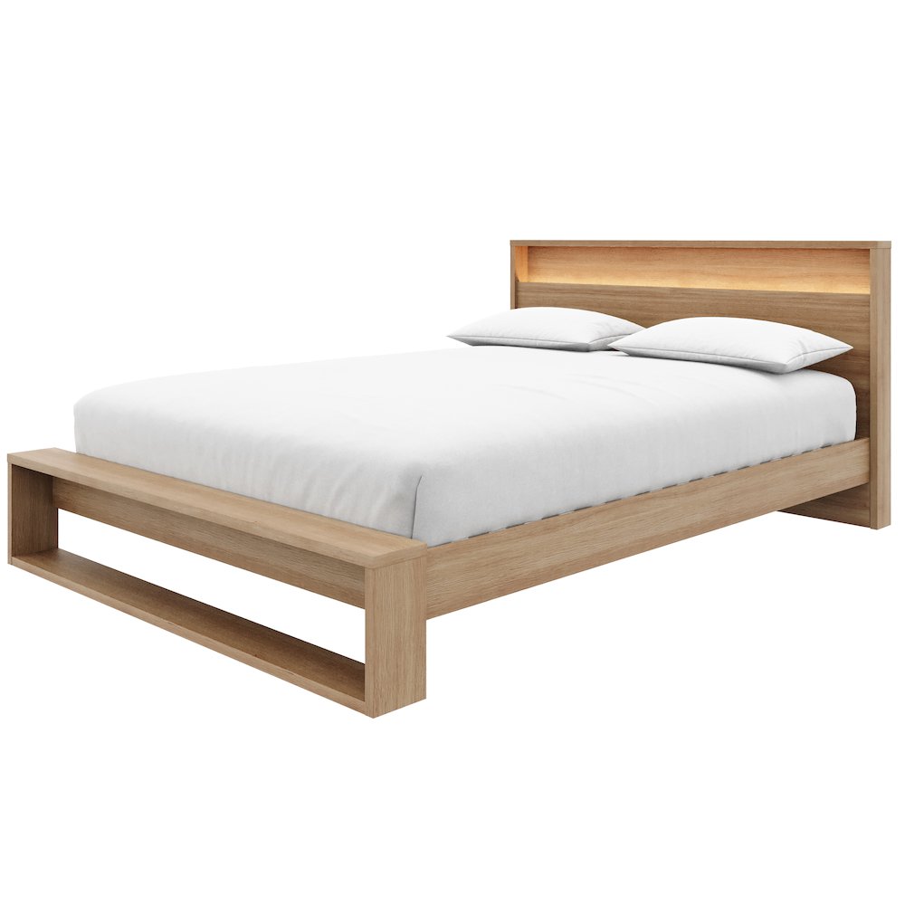 Gael Bed Set with Slatted Bedframe and Headboard with Integrated Light. Picture 1