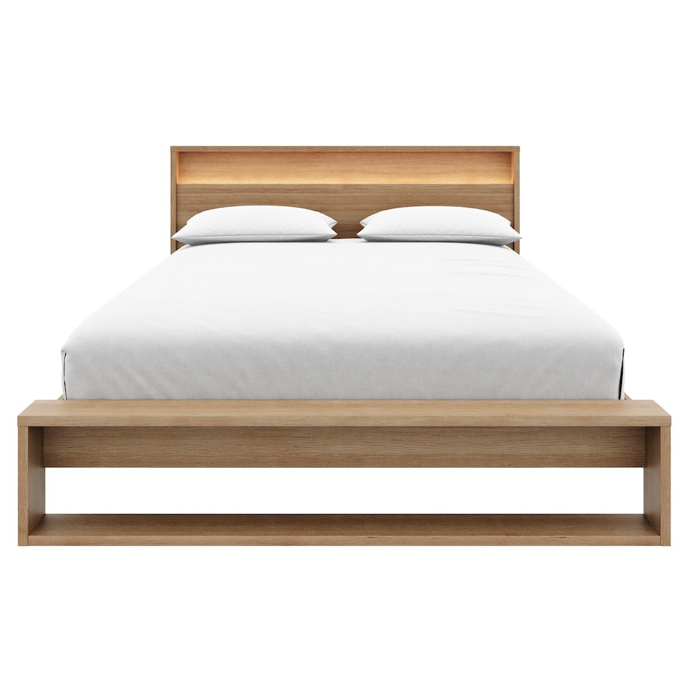 Gael Bed Set with Slatted Bedframe and Headboard with Integrated Light. Picture 2