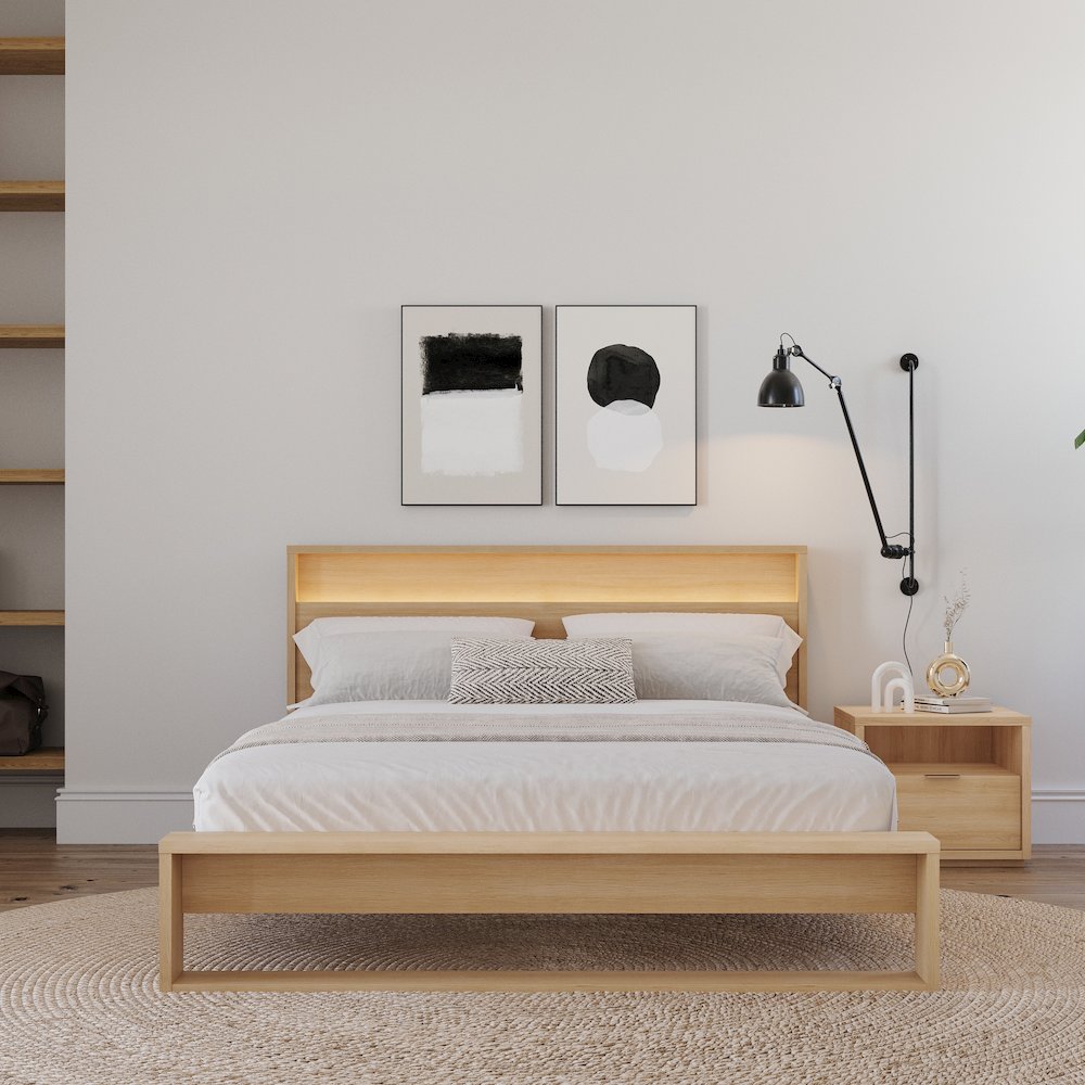 Gael 3 Piece Bedroom Set with Slatted Bedframe, Headboard with Integrated Light. Picture 4