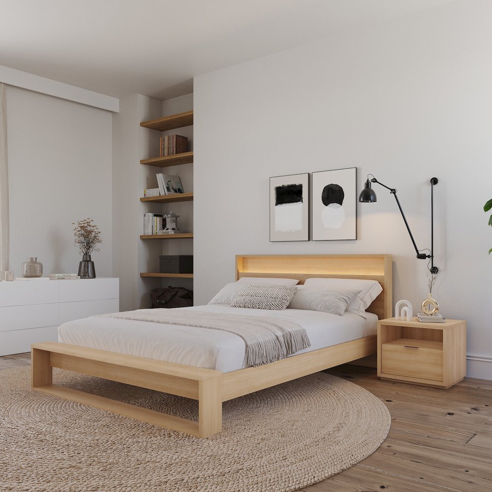 Gael 3 Piece Bedroom Set with Slatted Bedframe, Headboard with Integrated Light. Picture 3