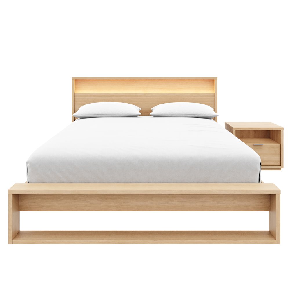 Gael 3 Piece Bedroom Set with Slatted Bedframe, Headboard with Integrated Light. Picture 2