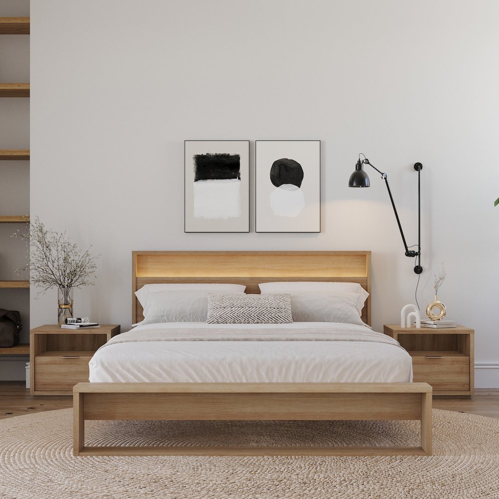 Gael 4 Piece Bedroom Set with Slatted Bedframe, Headboard with Integrated Light. Picture 4