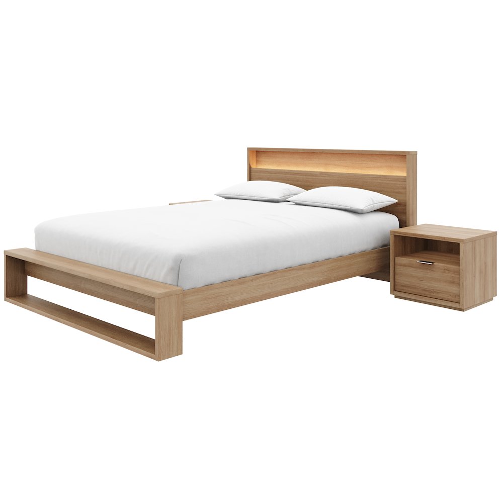 Gael 4 Piece Bedroom Set with Slatted Bedframe, Headboard with Integrated Light. Picture 2