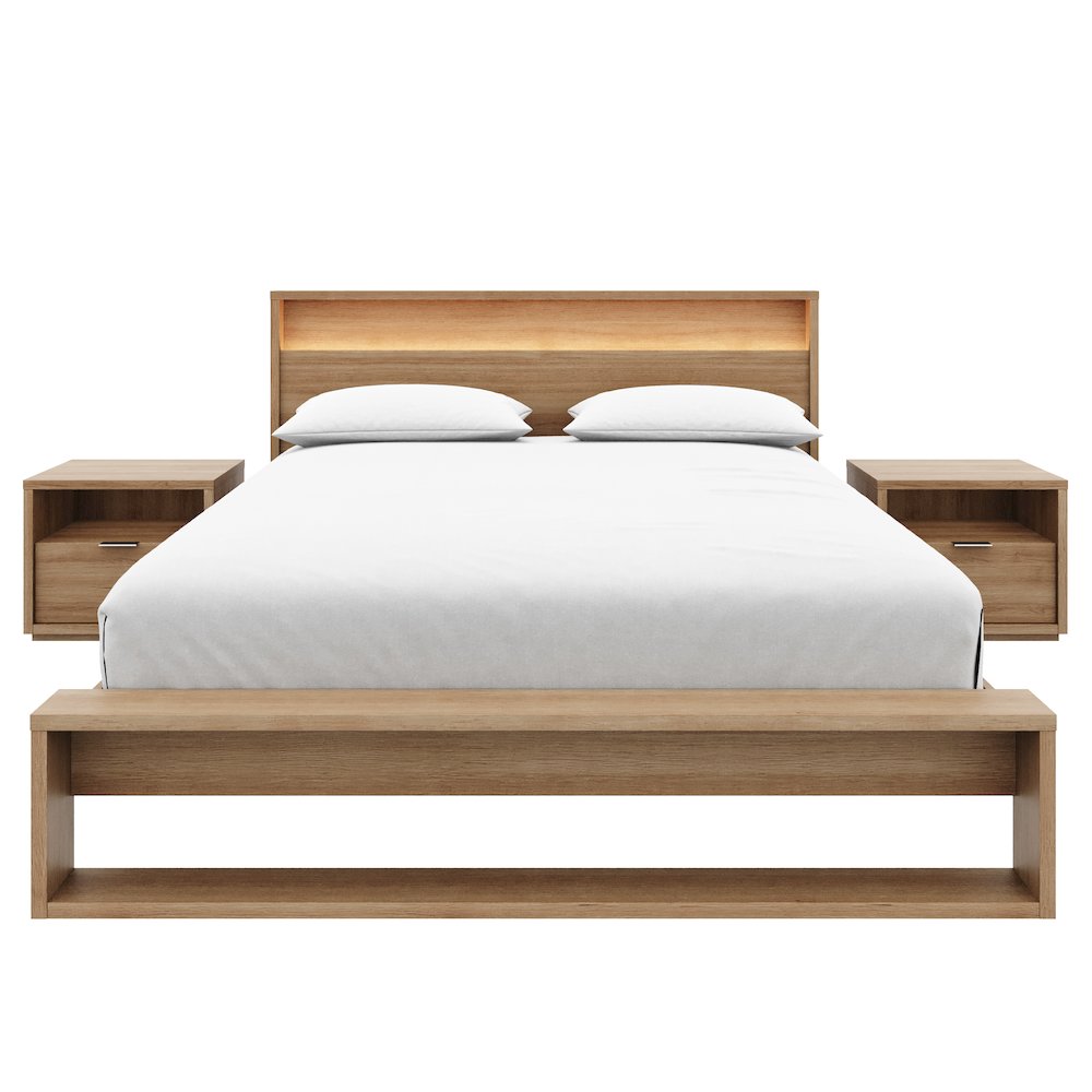 Gael 4 Piece Bedroom Set with Slatted Bedframe, Headboard with Integrated Light. Picture 1