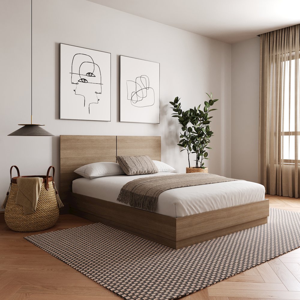Milano Platform Bed Set In Brown Oak. Picture 3