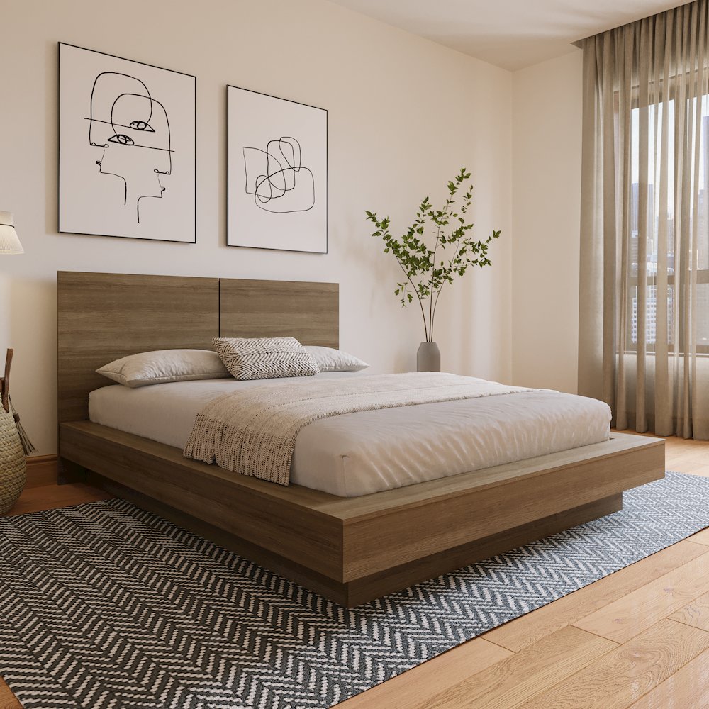 Napa Platform Bed Set In Brown Oak. Picture 3