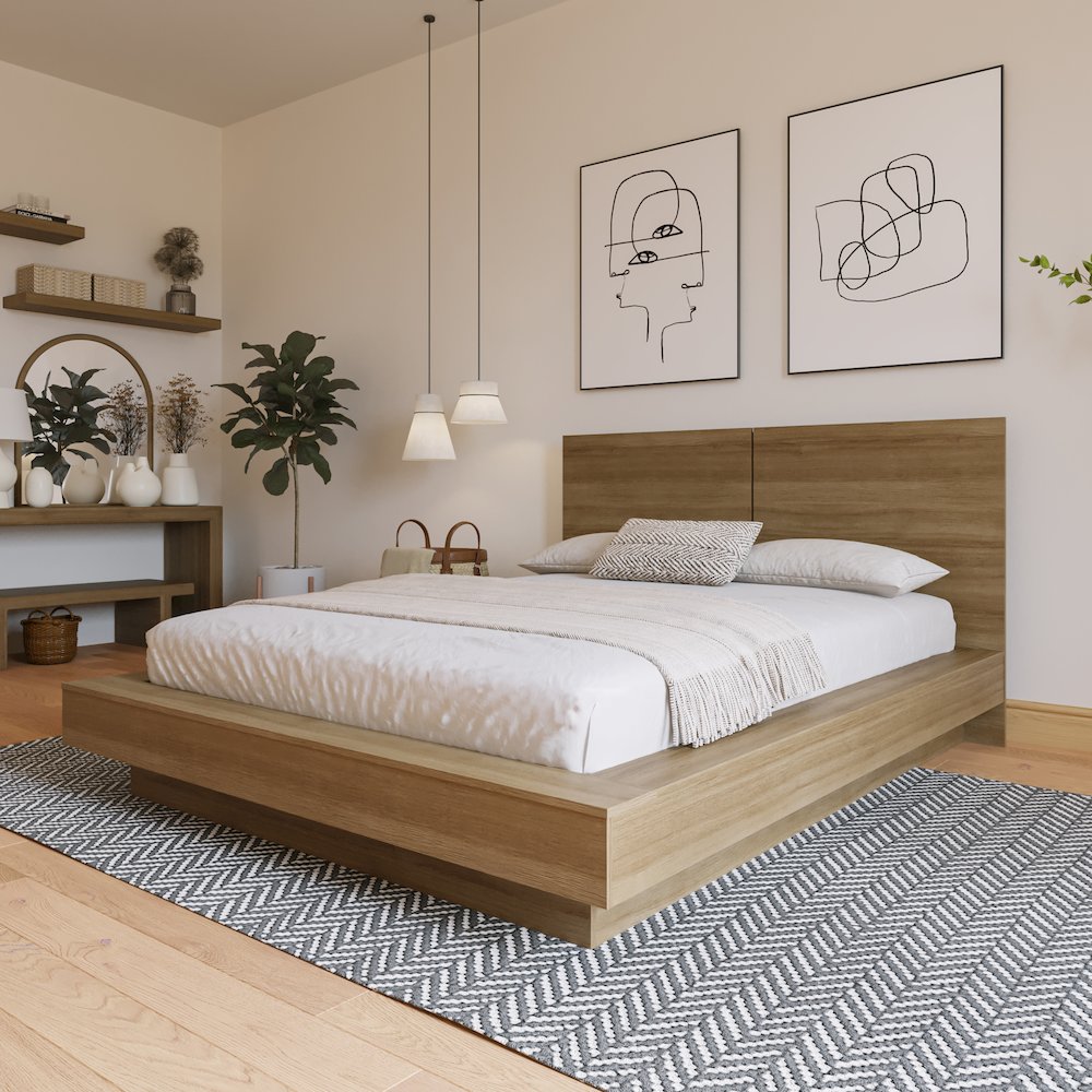 Napa Platform Bed Set In Brown Oak. Picture 6