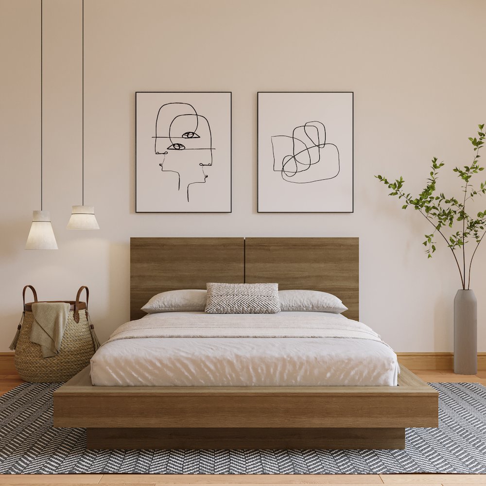 Napa Platform Bed Set In Brown Oak. Picture 5