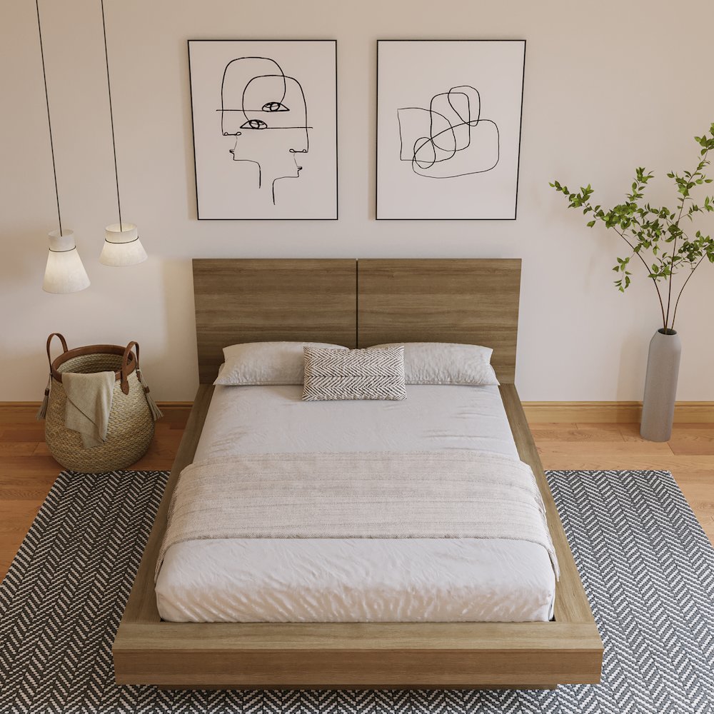 Napa Platform Bed Set In Brown Oak. Picture 4