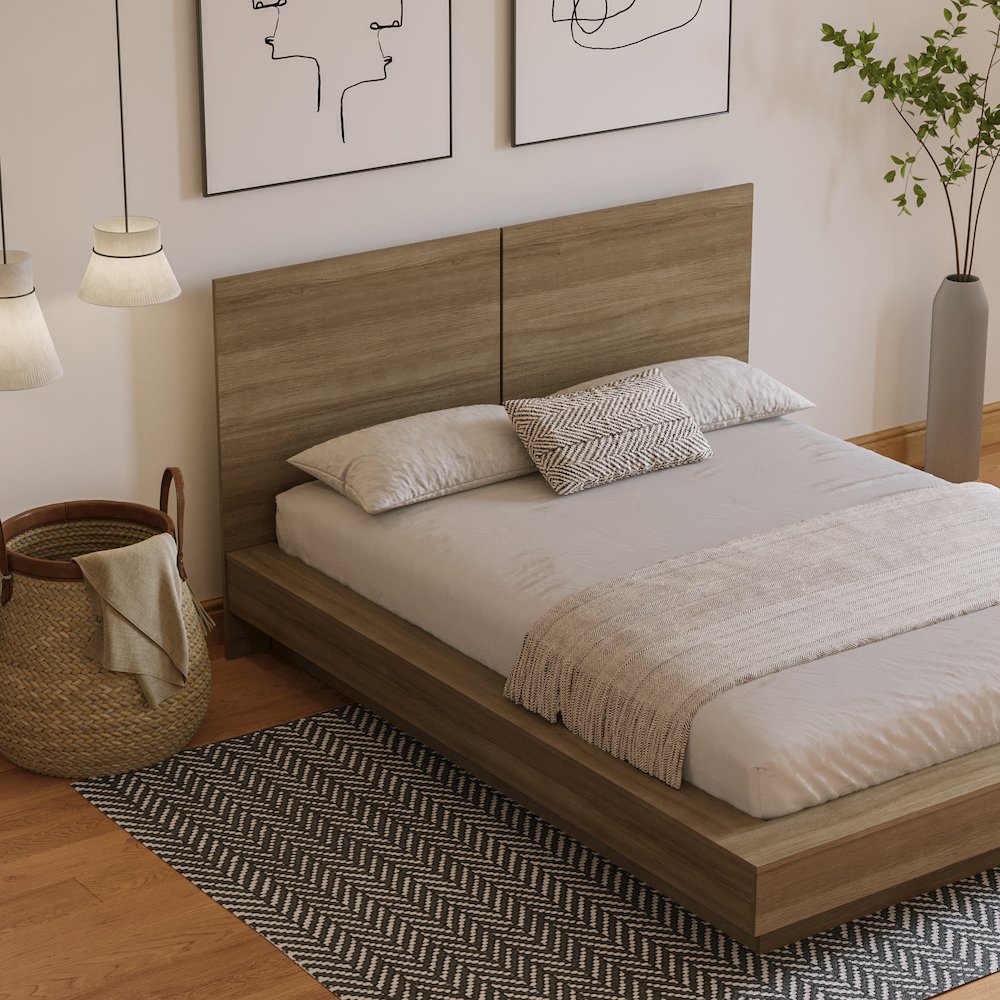 Napa Platform Bed Set In Brown Oak. Picture 7