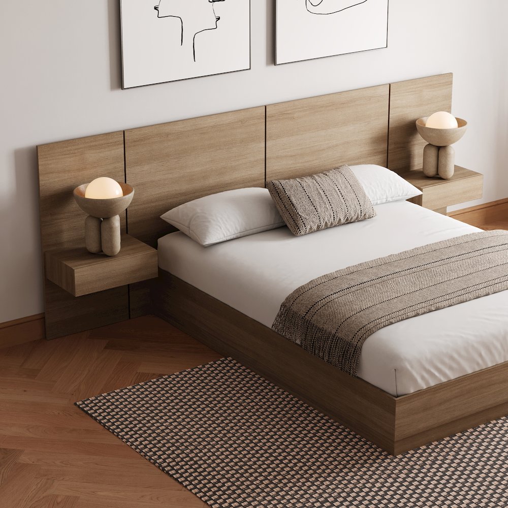 Milano 4-Piece Platform Bedroom Set In Brown Oak. Picture 5
