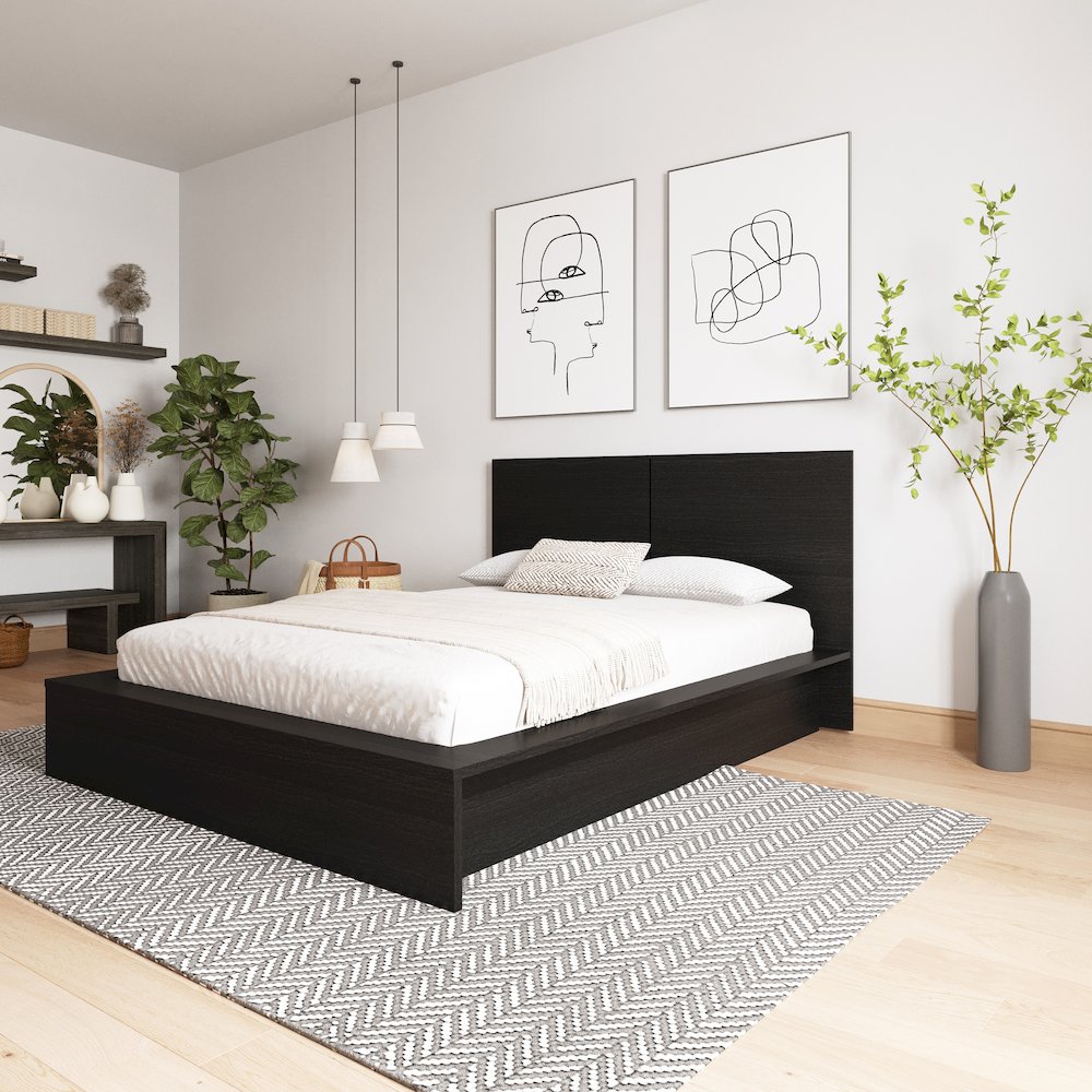 James Platform Bed with Headboad In Black Karsima. Picture 5
