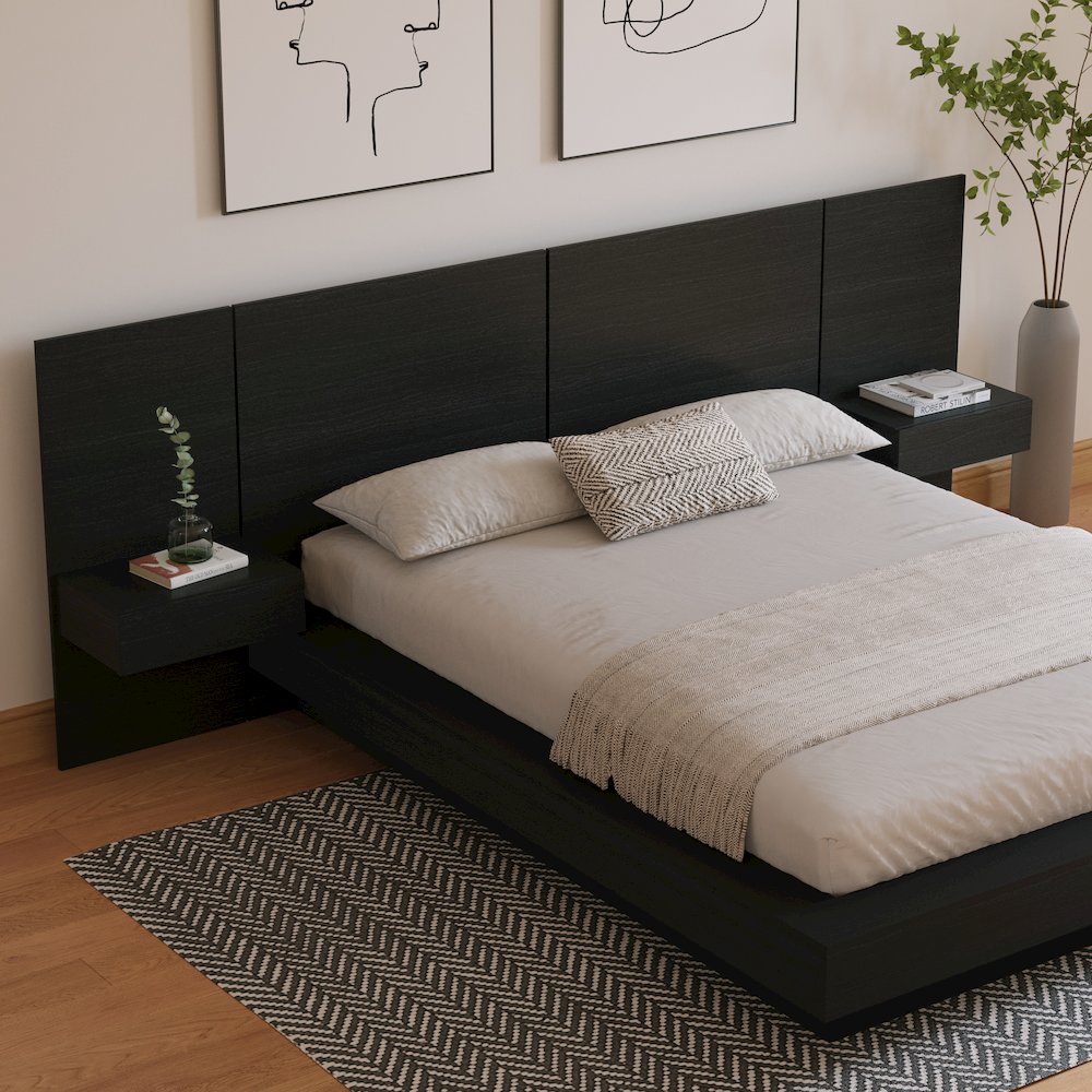 Napa 4-Piece Platform Bedroom Set With Floating Nightstand In Black Karisma. Picture 6
