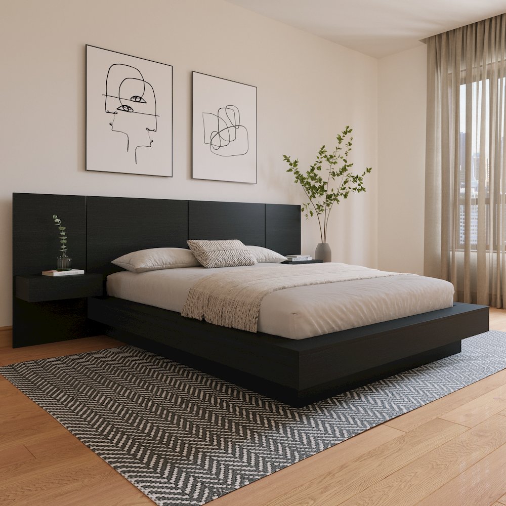 Napa 4-Piece Platform Bedroom Set With Floating Nightstand In Black Karisma. Picture 5
