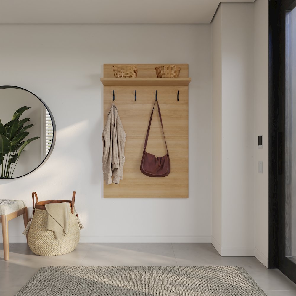 Porto Entryway Wall-Mounted Coat Rack with Shelf. Picture 2