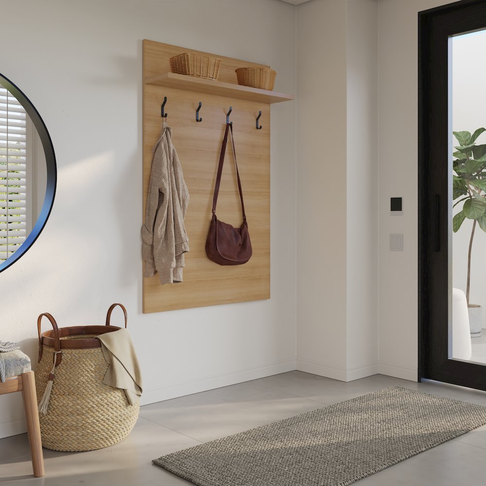 Porto Entryway Wall-Mounted Coat Rack with Shelf. Picture 4