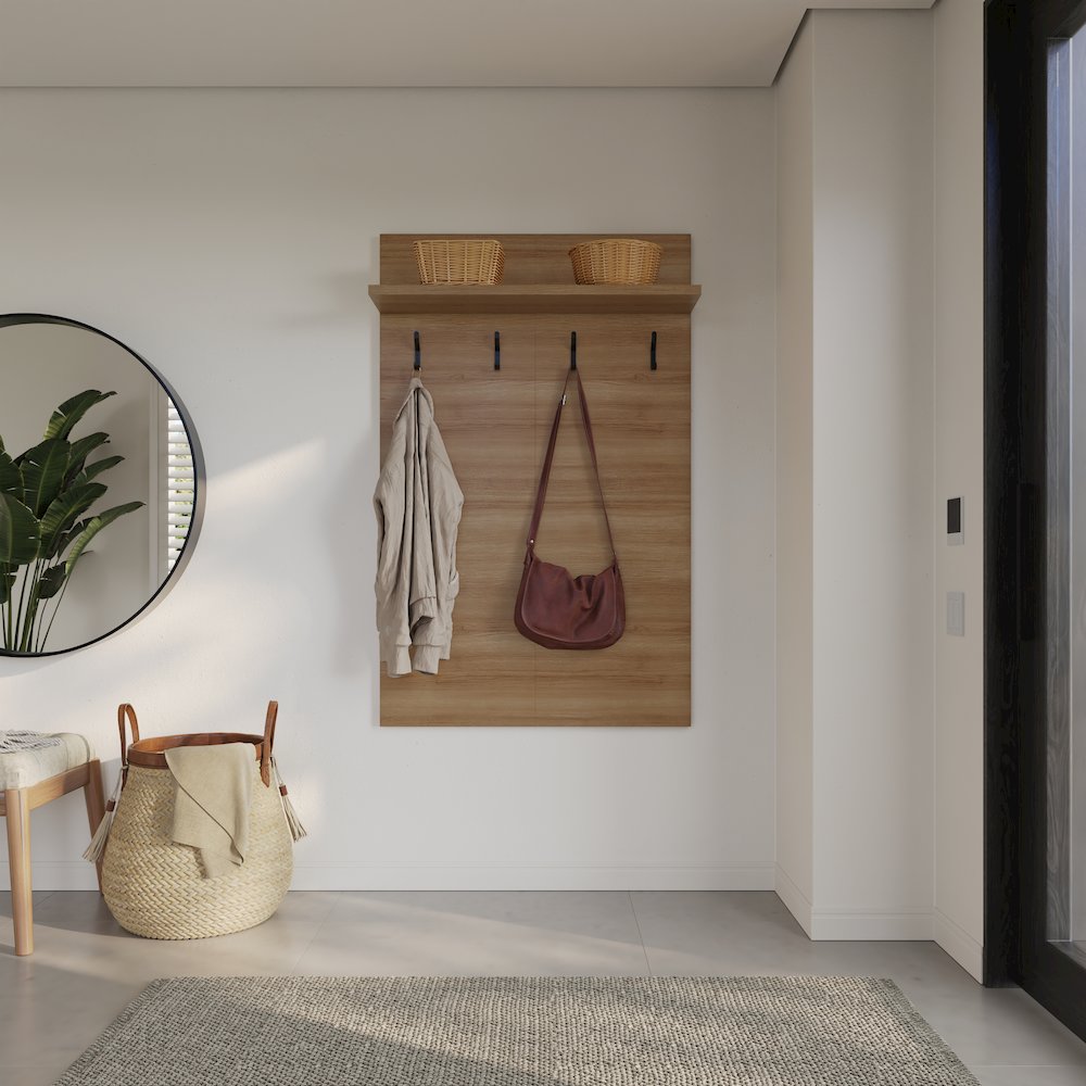 Porto Entryway Wall-Mounted Coat Rack with Shelf. Picture 2
