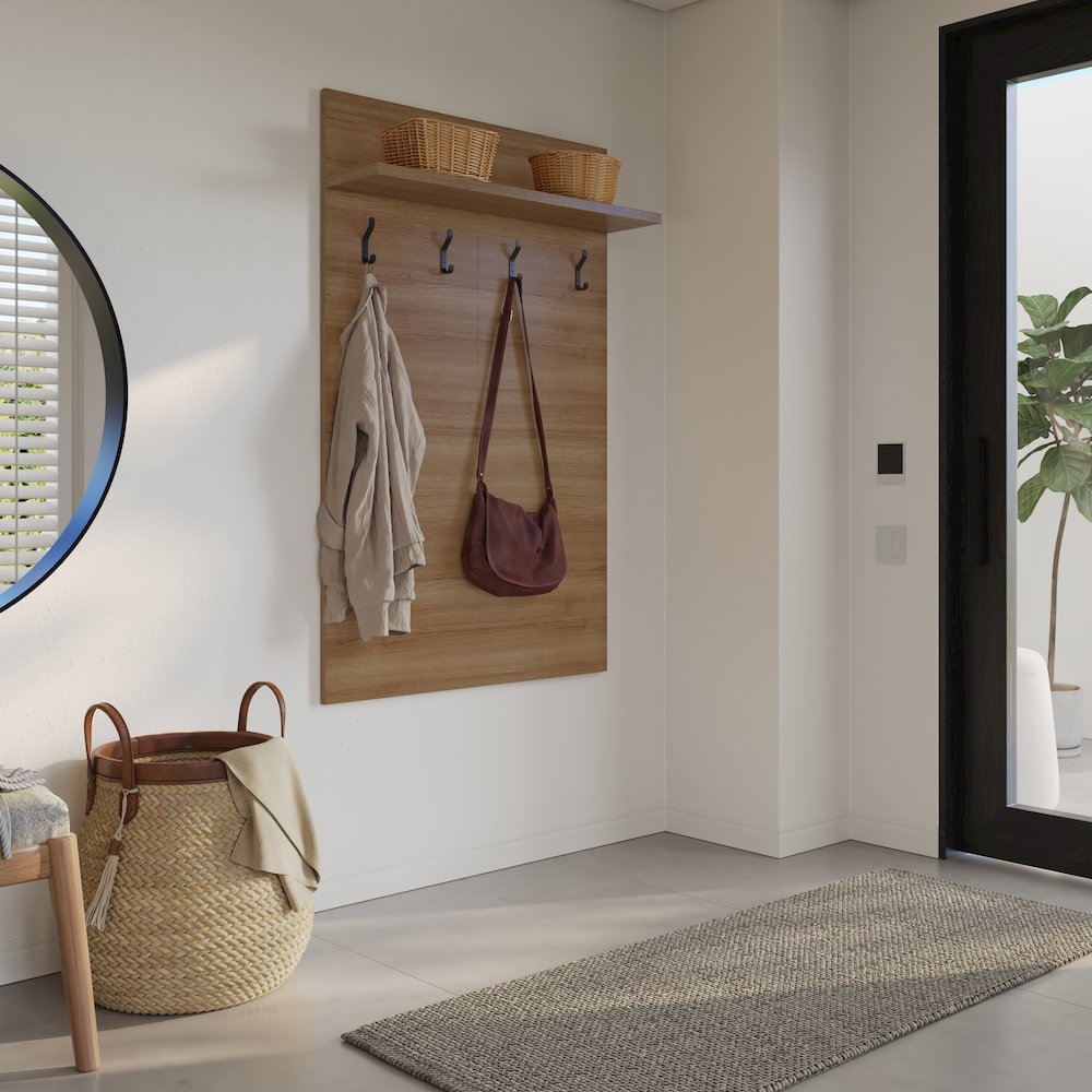 Porto Entryway Wall-Mounted Coat Rack with Shelf. Picture 4