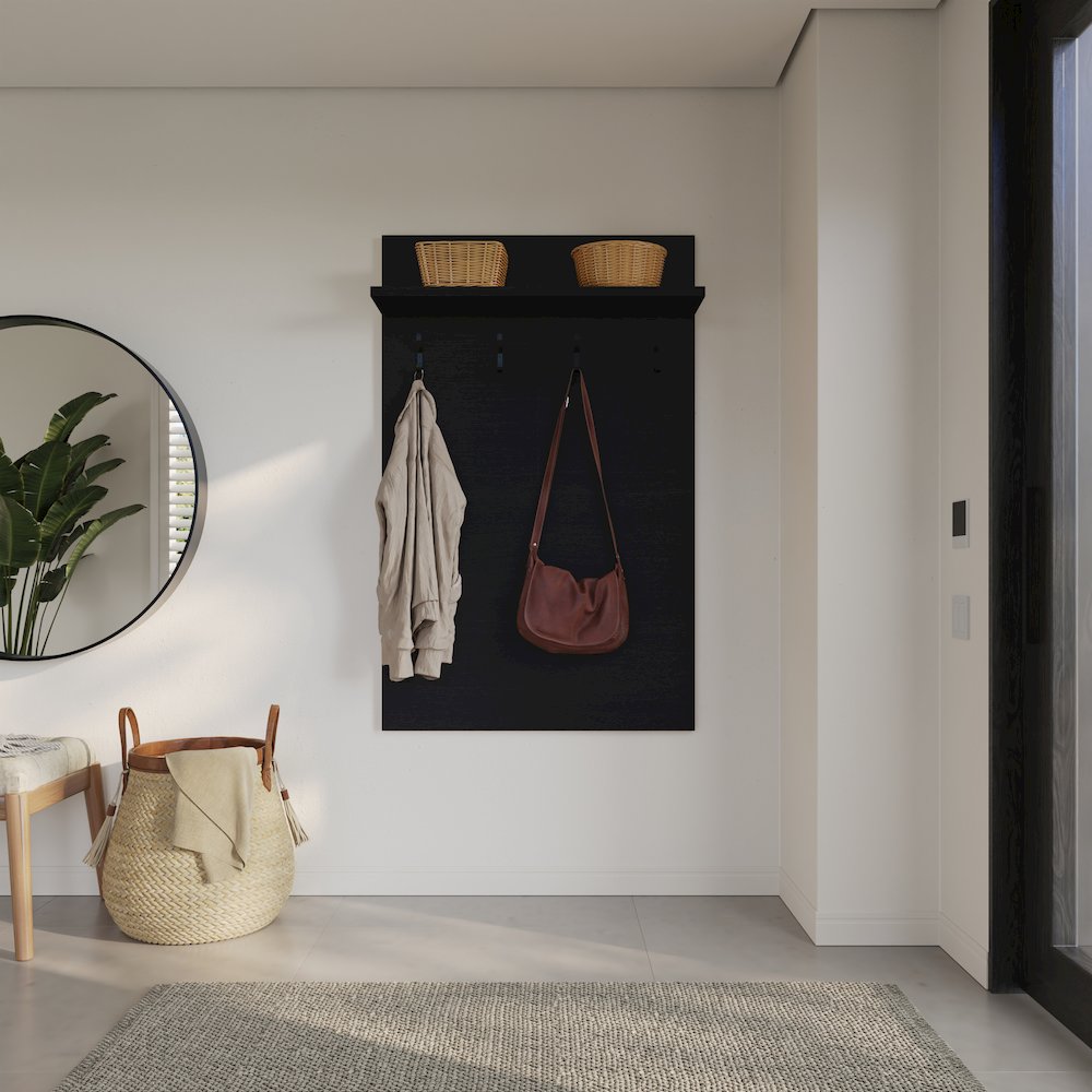 Porto Entryway Wall-Mounted Coat Rack with Shelf. Picture 2
