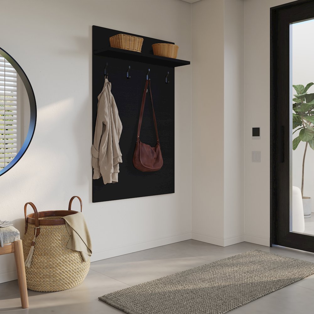 Porto Entryway Wall-Mounted Coat Rack with Shelf. Picture 4