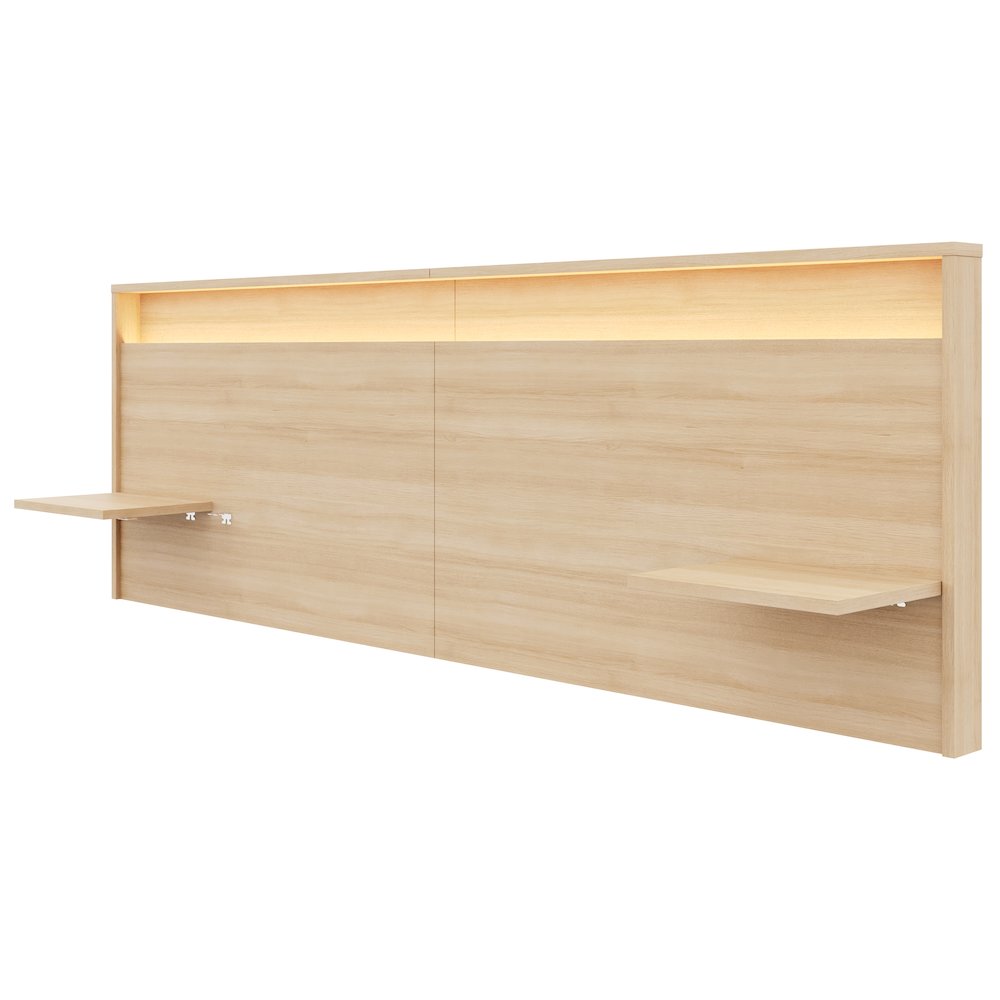 Extended Headboard with Integrated Shelves and Lighting Natural Blonde Oak Color. Picture 1