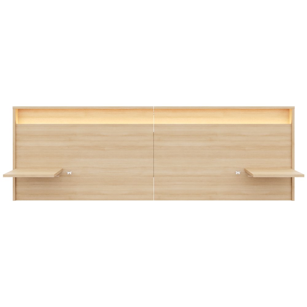 Extended Headboard with Integrated Shelves and Lighting Natural Blonde Oak Color. Picture 2