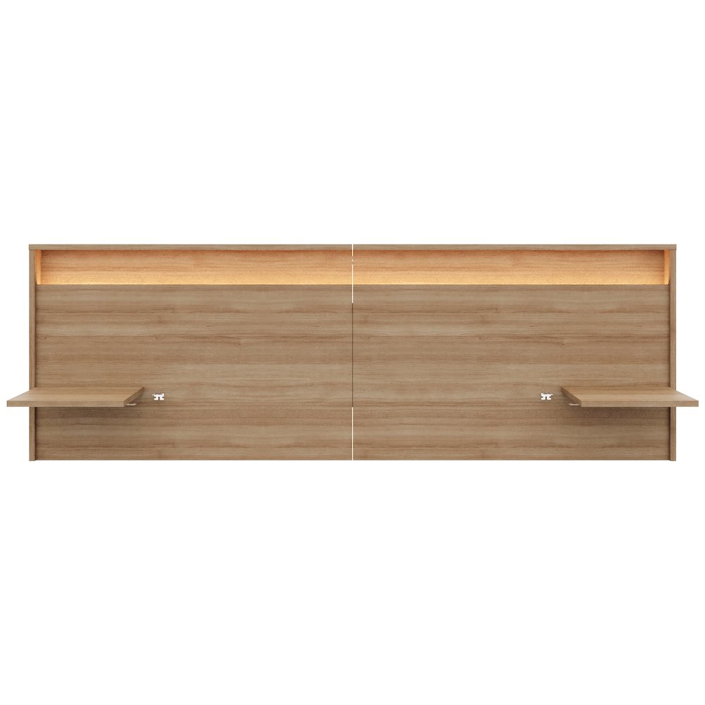 Lido Extended Headboard with Integrated Shelves and Lighting Brown Oak Color. Picture 2