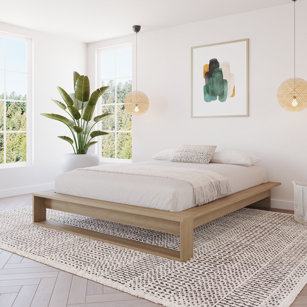 Lido Platform Bed with Slats Brown Oak Color. Picture 3