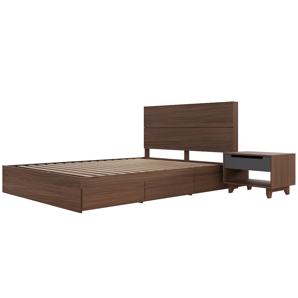 Milo 3-Piece Reversible Storage Bedroom Set,1 Nightstand, Queen. Picture 1