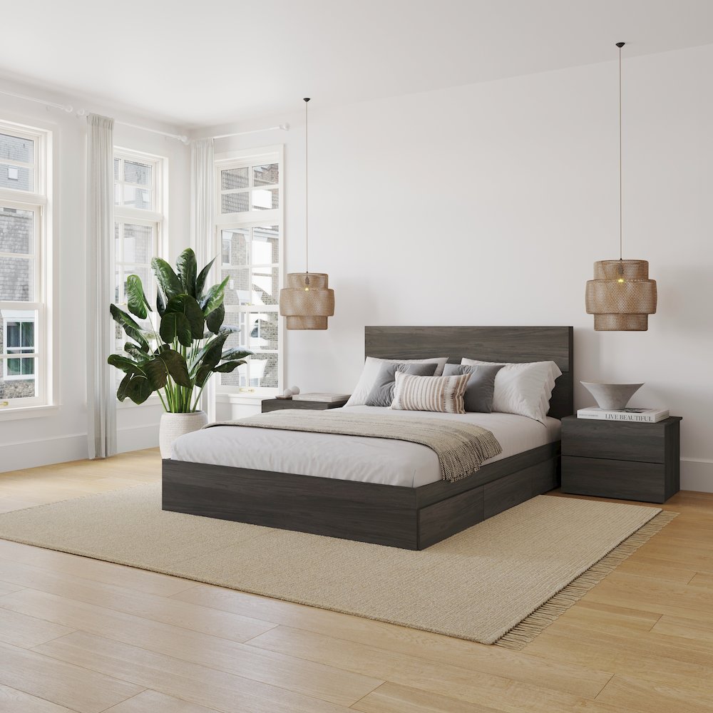 Milo 4-Piece Reversible Storage Bedroom Set,2 Nightstands, Queen. Picture 3