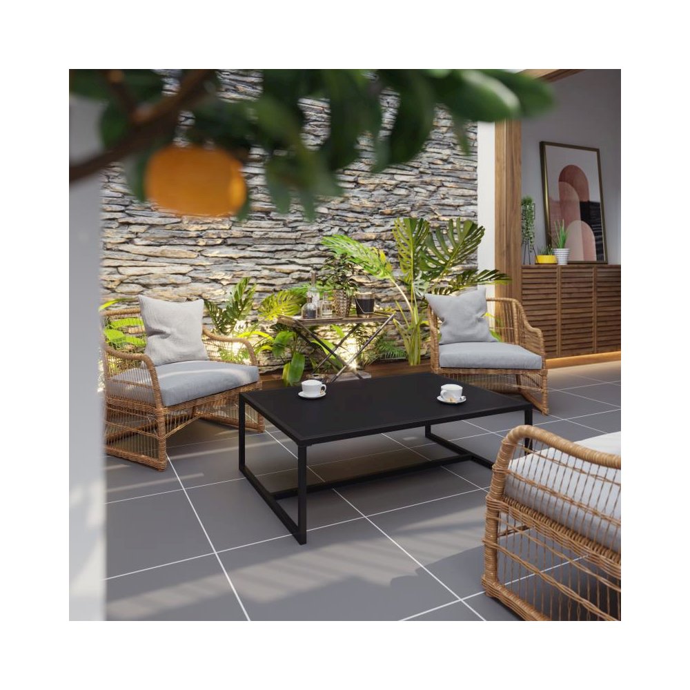 Outdoor Patio Coffee Table Commercial Grade Black Coffee Table for Deck, Porch, or Poolside - Steel Square Leg Frame. Picture 2