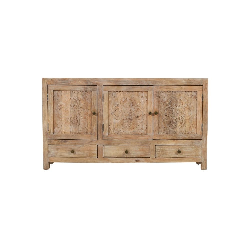 Weatherly 3 Handcarved Doors,3 Drawers Accent Cabinet. Picture 2