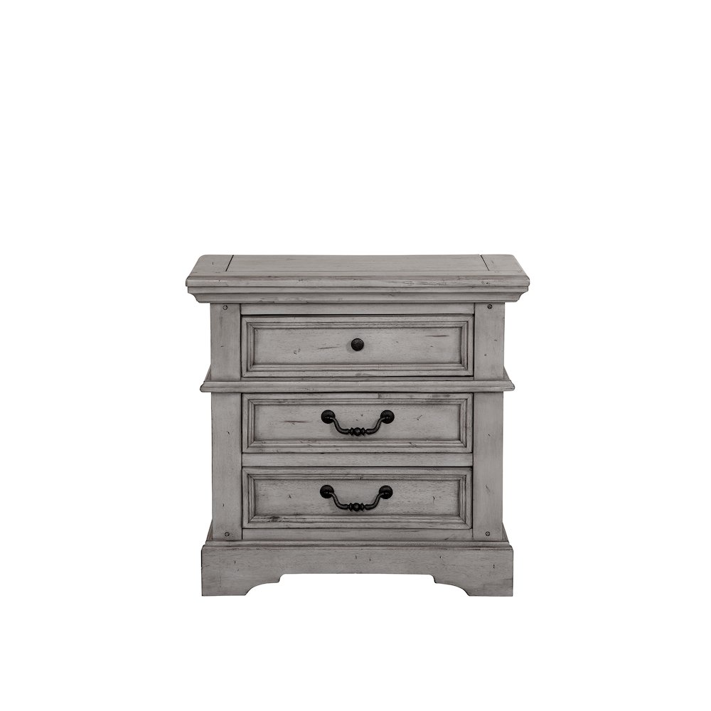 Stonebrook 3-Drawer Nightstand - Light Distressed Antique Gray. Picture 1